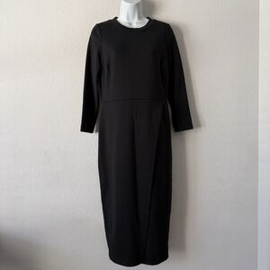 Catherine Malandrino Black Midi Dress Size 10 Long Sleeve Sheath Work Cocktail